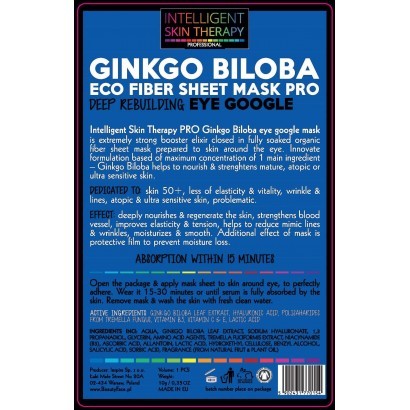 Ginkgo Biloba Eco Fiber Sheet Mask Pro to płat w kształcie okularków nasączony aktywnymi substancjami odmładzającymi
